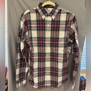 Old Navy Men's Plaid Shirt - Navy and Burgundy
